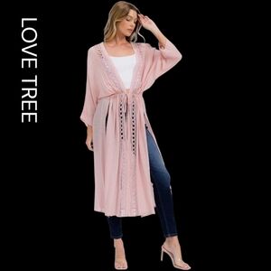Love Tree Blush Pink Lace Cardigan. Sizes Small, Medium, Large.